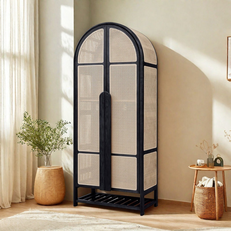 Armoire simple et rétro en bois massif, Noir