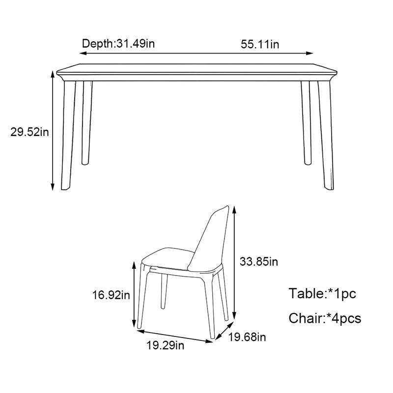 Ensemble de table de salle à manger Imported, H 29,52 po x L 55,11 po x l 31,49 po