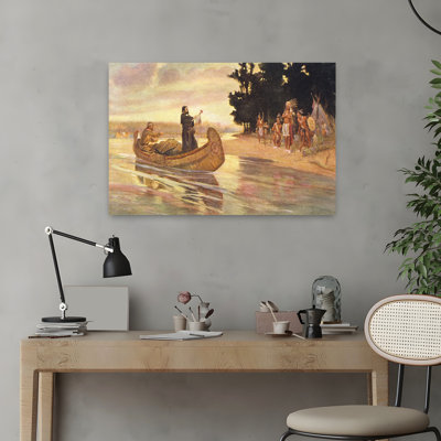 1600s 1600s FATHER JACQUES MARQUETTE MISSIONARY TO NATIVE AMERICANS EXPLORER IN CANOE DESCENDING THE MISSISSIPPI RIVER 1 Piece Wrapped Canvas Wall Art