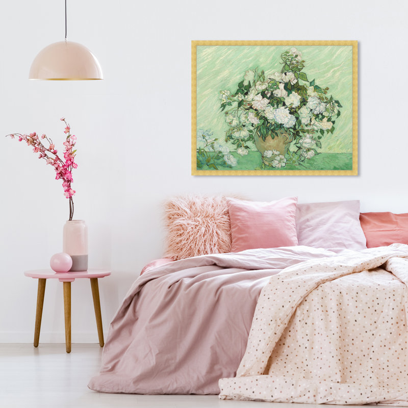 Van Gogh - Roses par Oliver Gal - impression encadrée, H 26 po x l 32 po x P 0,5 po, Or