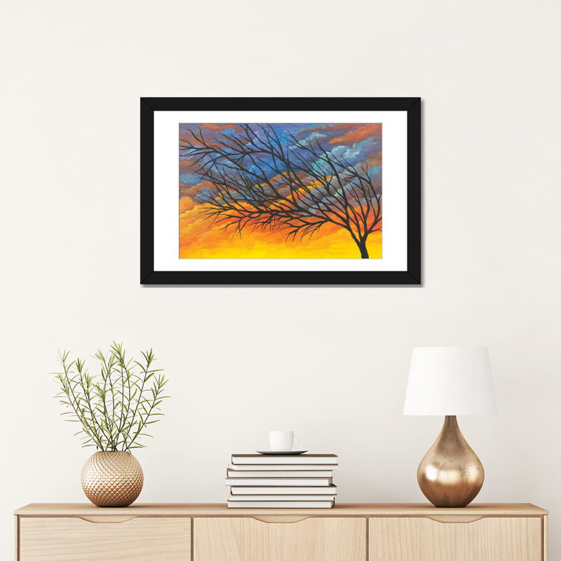 « crépuscule tree », reproduction d’impression sur toile, H 24 po x l 32 po x P 1 po, Papier d'art encadré noir, Blanc