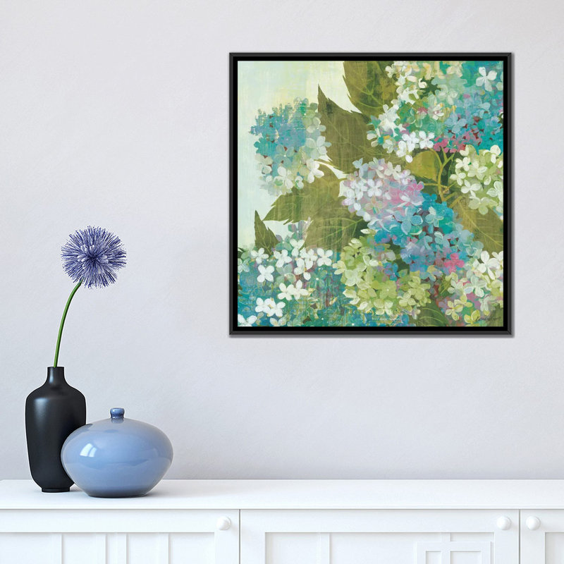 « peint fleuri », reproduction sur toile, H 18 po x l 18 po x P 1,5 po, Toile avec cadre noir, Pas de tapis