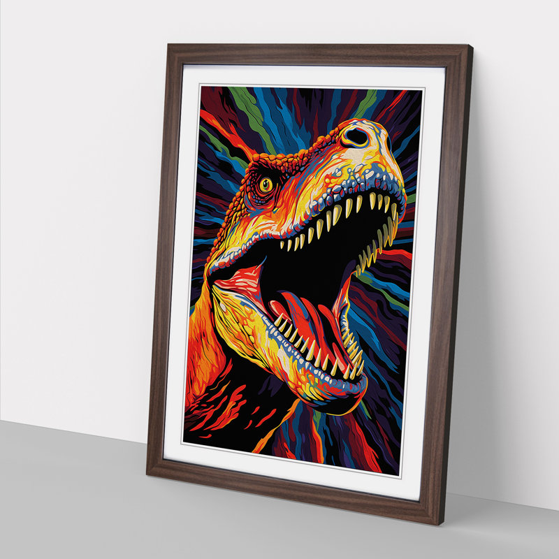 Tyrannosaurus Rex Op - Single Picture Frame Print on Wood, 34cm H x 25cm W x 2cm D, Walnut