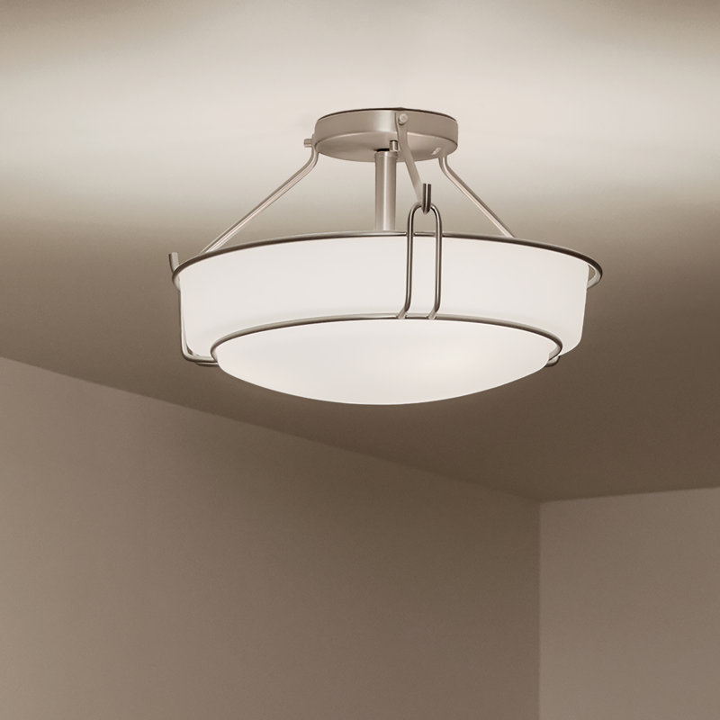 Alkire Brushed Nickel 3-Light Semi-Flush Mount Light with Frosted Glass Shade, Brushed Nickel