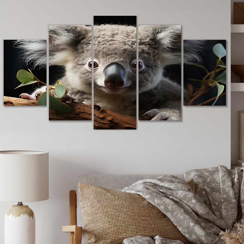 Koala Portrait I - animaux, art mural sur toile - 5 panneaux