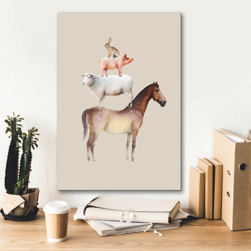"Epic Graffiti" Horse, Sheep, Pig And Hare "par Svetlana Aleynikova, art mural sur toile, H 26 po x l 18 po