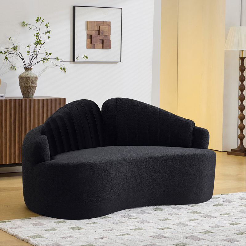 Canapé courbé à deux places entièrement comprimé, assise longue durée sans effondrement, dossier amovible, tissu chenille noir, style simple et rétro, convient aux petits espaces et aux appartements