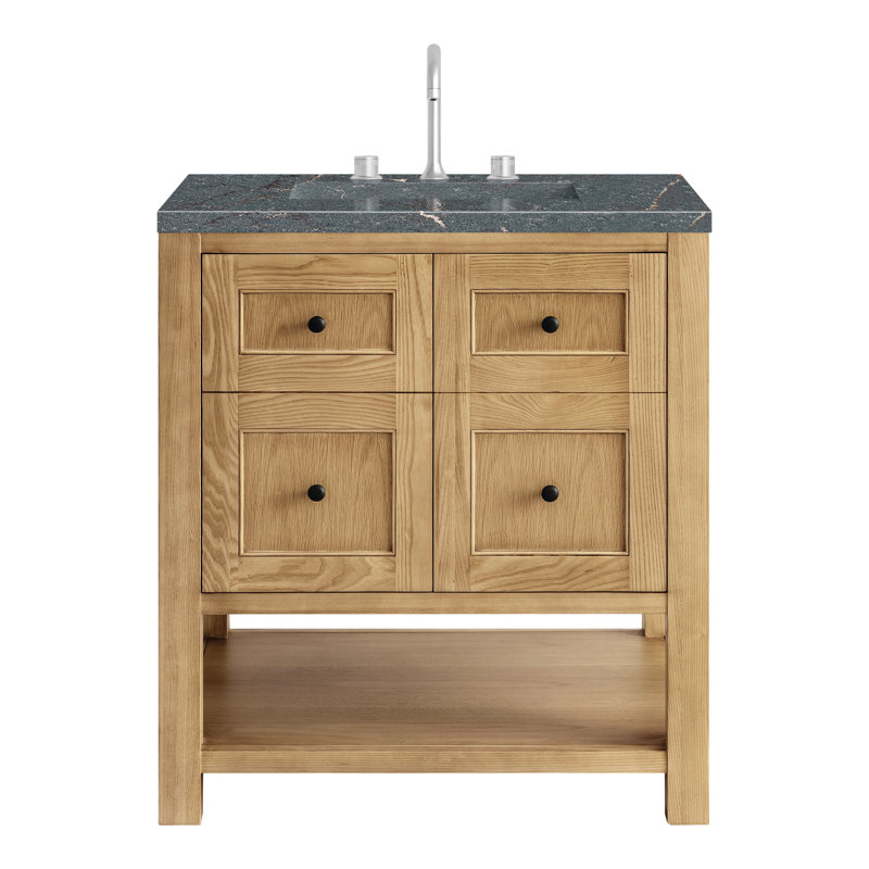 Breckenridge 30'' Single Bathroom Vanity with Top, Light Natural Oak, 8" Widespread, Parisien Bleu
