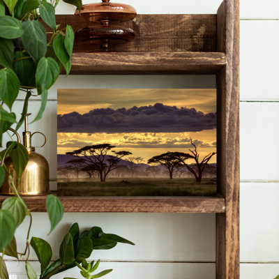 Art africain, paysage africain, savane, crépuscule