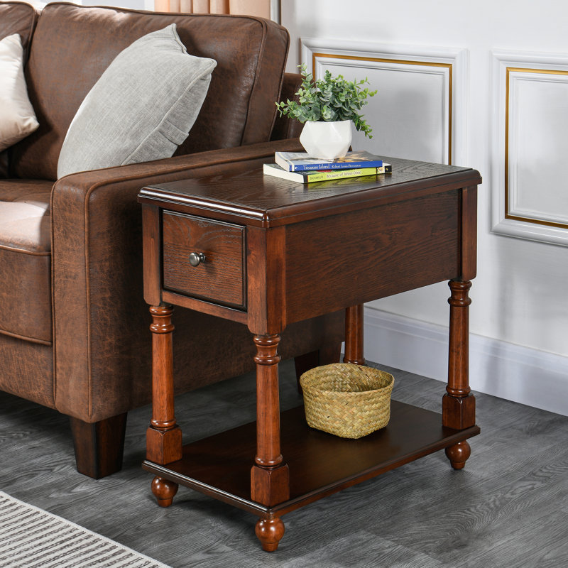 Table de bout moderne en bois avec tiroir et étagère de rangement, table d'appoint rectangulaire en placage de salon, de chambre à coucher et de petits espaces Montevideo