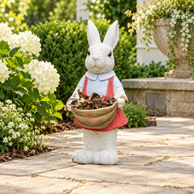 Rabbit Garden Statue with Planter Basket