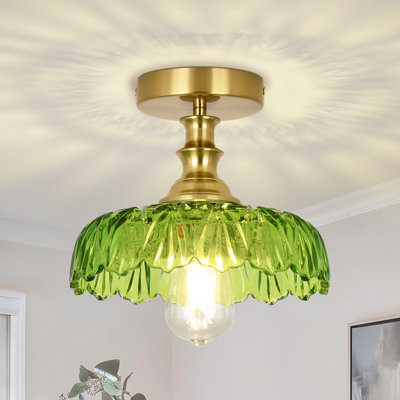 Maemi Vintage Semi-flush Mount Ceiling Light,petal Glass For Living Room