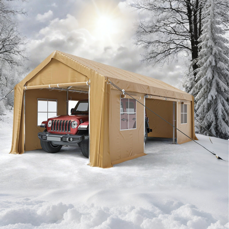 Heavy Duty Portable Carport Garage, Galvanized Steel Frame, All-Weather 180G PE Canopy, 4 Roll-Up & 2 Side Doors, Ventilated Storage Shelter for Vehicles, Boats, Equipment (10x20/12x20/13x20 FT)