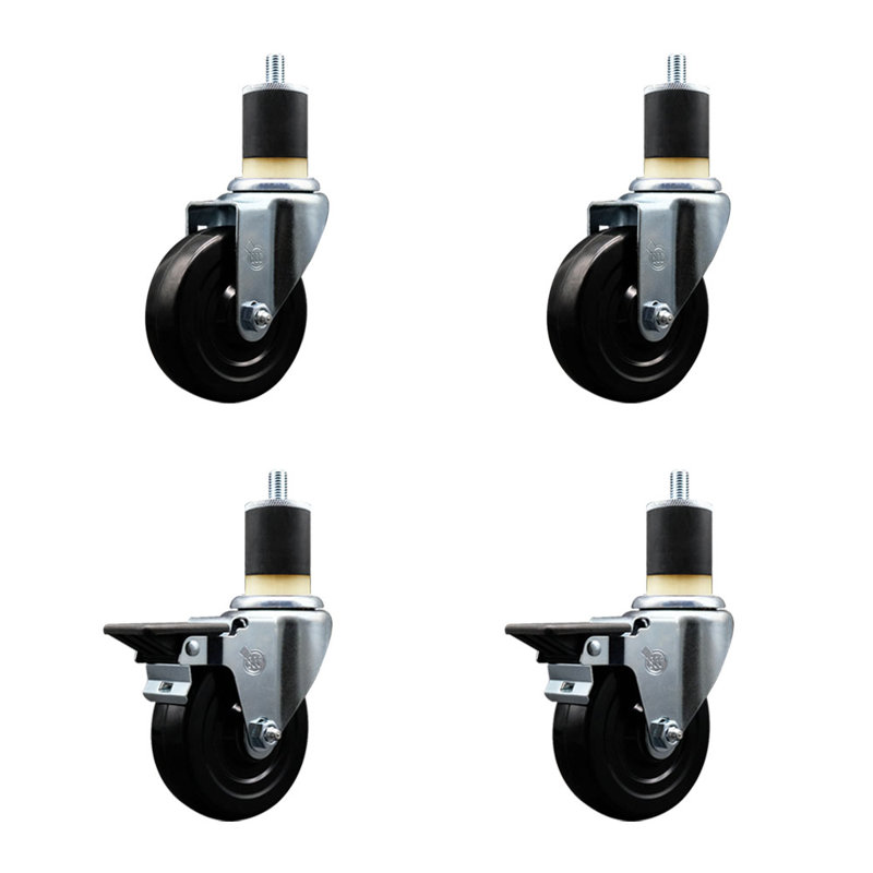 Ensemble de roulettes en caoutchouc dur avec roulettes extensibles 2 freins SCC PLB 4 po x 1-7 / 8 po