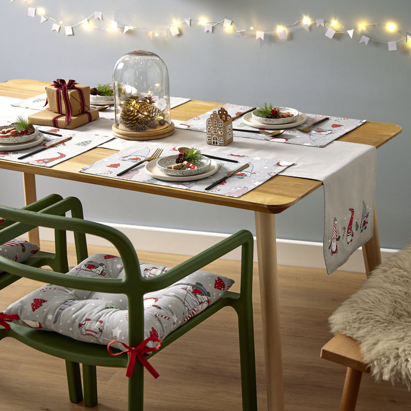 Christmas Gnomes Cotton 33x220 cm Runner Grey Red