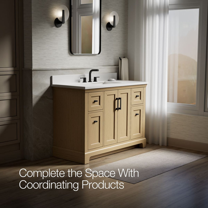 Charlemont 48 In. Bathroom Vanity Cabinet With Sink And Quartz Top, Light Oak
