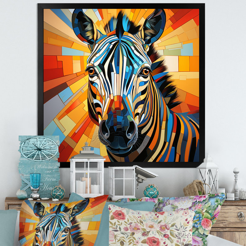«Zebra Geometric Zebra Abstraction I», reproduction d'art sur toile, Noir, H 16 po x l 16 po x P 1 po