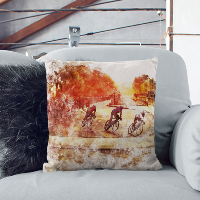 Tour De France Cycling Watercolour Scatter Cushion, 55cm H x 55cm W x 20cm D