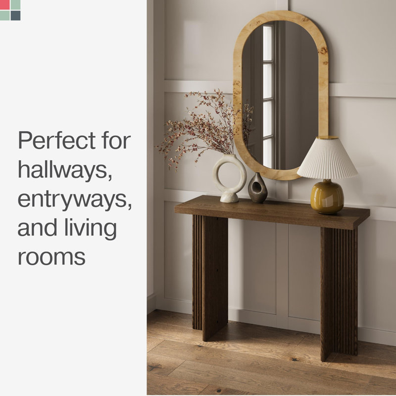Walnut Fluted Console Table with Solid Wood Legs