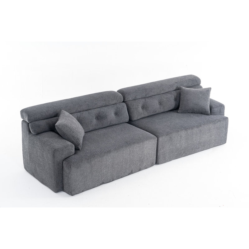Compression en chenille grain de bois pour des réunions de famille douillettes avec salon surélevé, Dark Grey Chenille