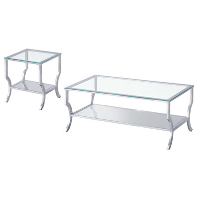 Modern Chrome 2-Piece Glass Coffee Table Set