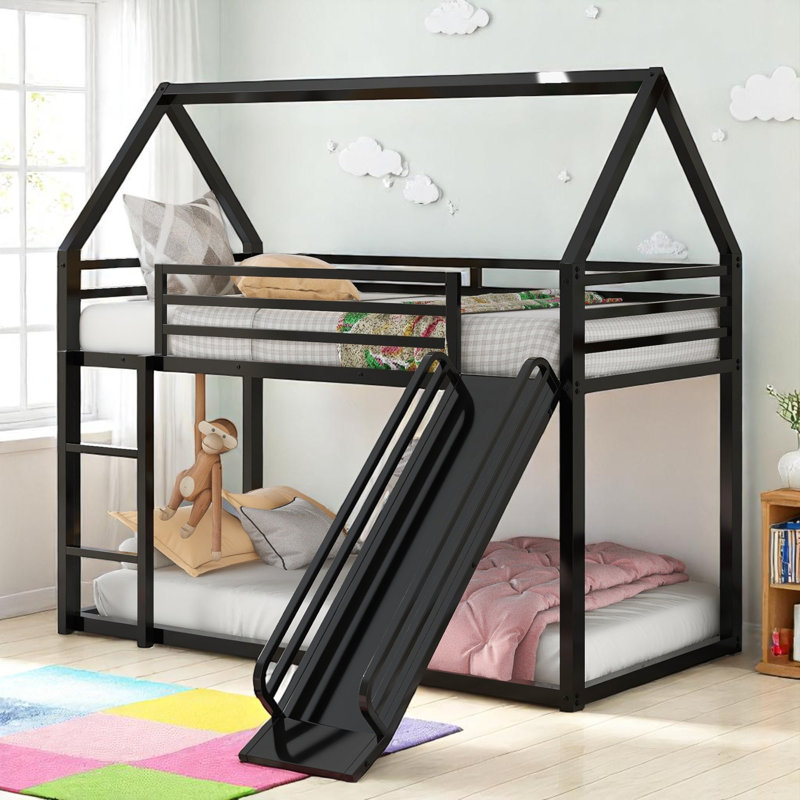 Jacki Kids Twin Over Twin Bunk Bed, Black
