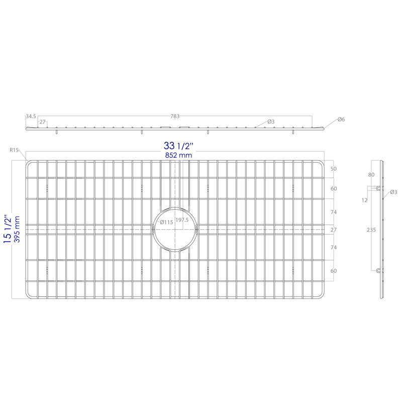 Brushed Stainless Steel Kitchen Sink Grid with Plastic Feet
