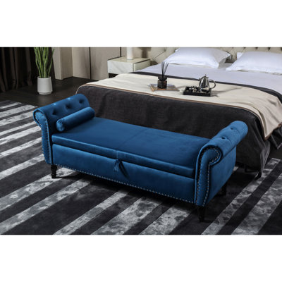 Grand velours bleu avec rangement - Confortable pour la chambre à coucher, le salon, élégant et spacieux. Espaces polyvalents de 61,6 lb. Assemblage facile