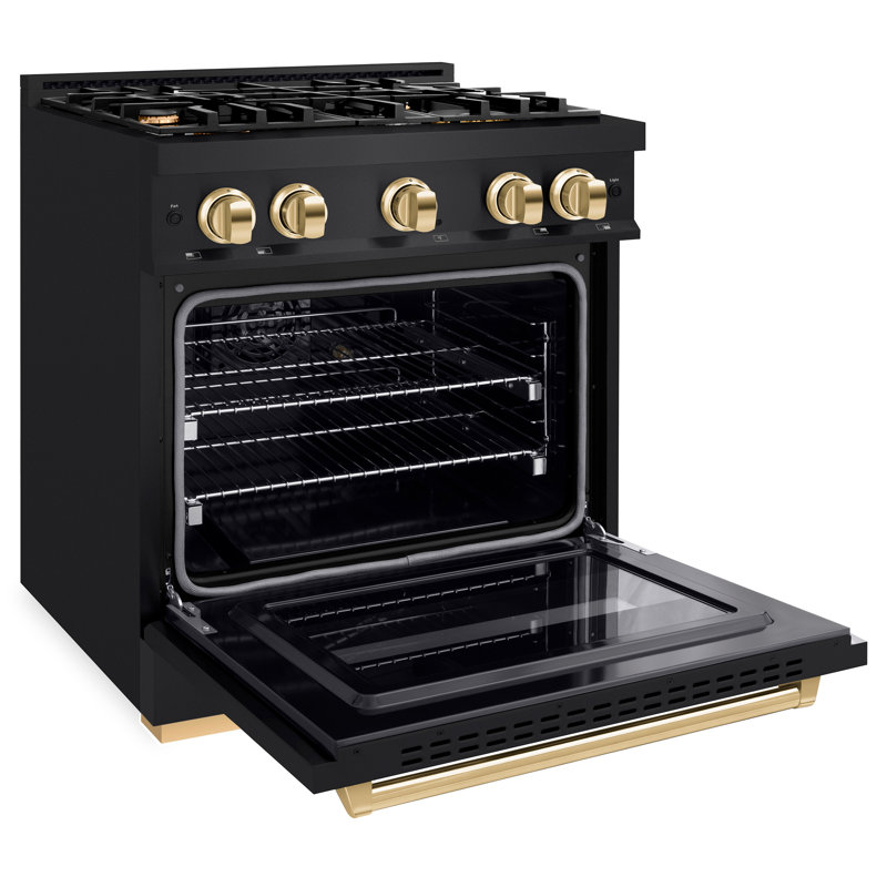 ZLINE Autograph 30" Classic Black Stainless Gas Range w/ 4 Burners & Bronze Accents, Gold