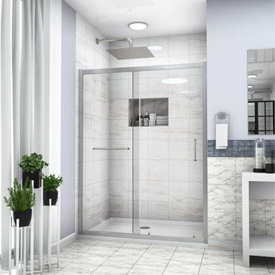 Cabine de douche en nickel brossé 48 po x 72 po - style salle de bain moderne, porte coulissante simple en verre trempé 48 po x 72 po, aspect sophistiqué