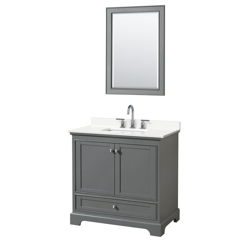 Ensemble de meuble-lavabo simple autoportant 36 po avec plateau en quartz Deborah, WDX13572, Espresso foncé, Chrome poli