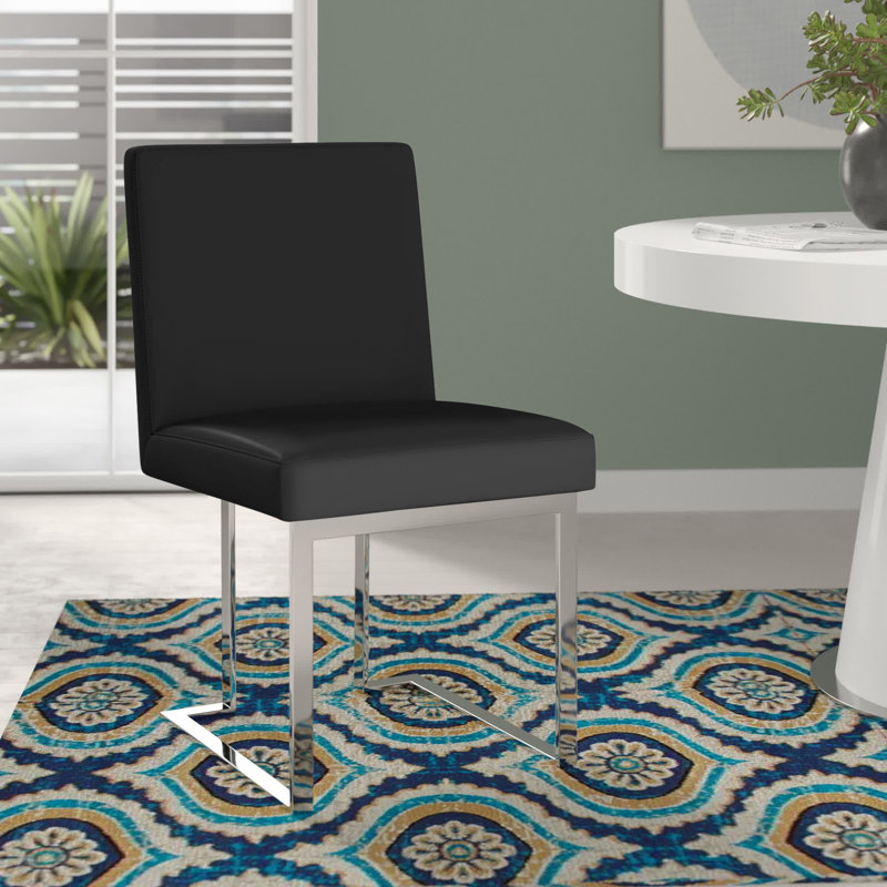     Pangea Home Dexter Modern Upholstered Faux/Vegan Leather Dining Side Chair (Set of 2) – Upholstered Dining Chairs with Steel Legs, Contemporary Kitchen & Dining Room Seating - Black with Silver Legs