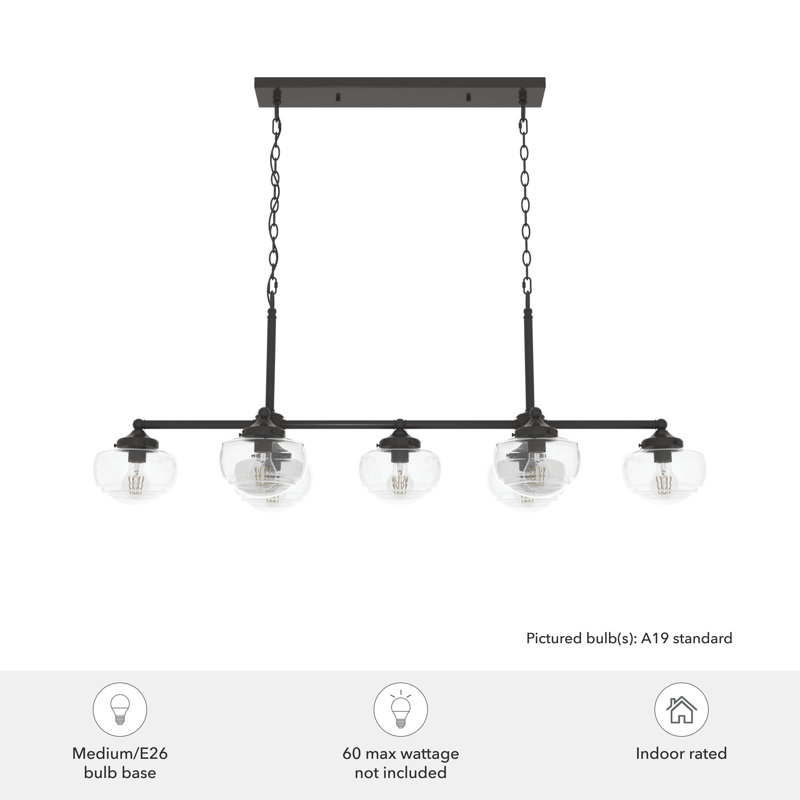 Noble Bronze 52" Linear Chandelier with Clear Seeded Glass Shades