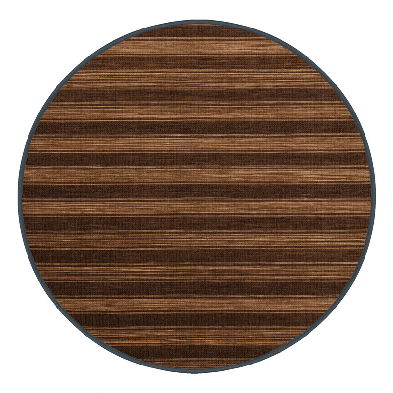 Tapis brun à rayures horizontales lavable à la machine, Rond 8 pi