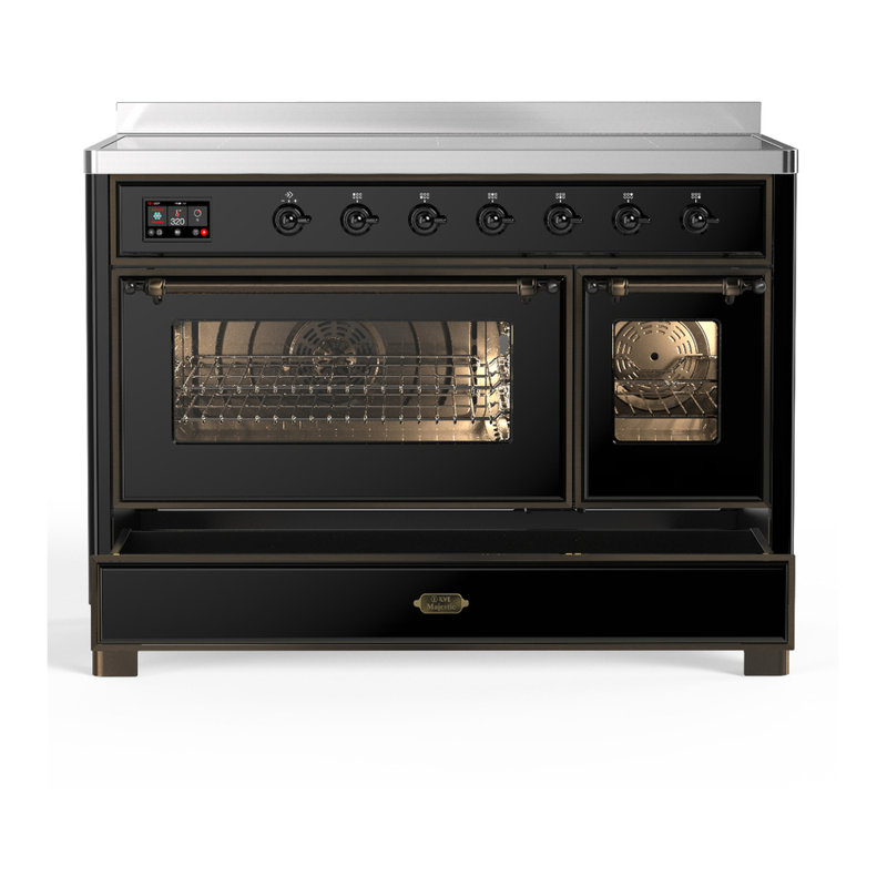 Majestic III Series 48 Inch Induction Range with 6 Induction Elements in Matte Graphite (Brass Trim), Glossy Black, Burnished