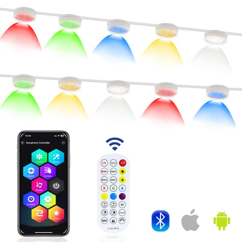 Éclairage permanent à DEL RVB avec 72 DEL IP65 imperméable 100 pi 72 modes scène Lumières à bande RVB à intensité variable pour décorations des Fêtes de Noël avec contrôle d'application et télécommande