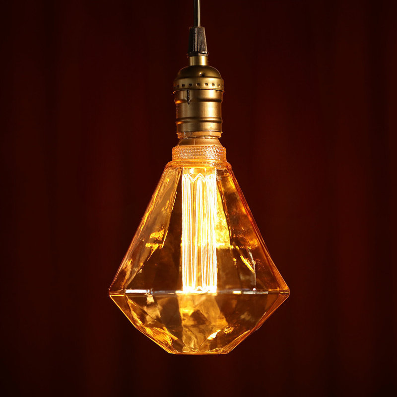 Ampoule décorative DEL 3,5 W (équivalent 13 W), diamètre 12,5 cm, style Edison vintage, dimmable, effet diamant, filament virtuel unique, verre ambré, lumière chaude douce 2000 K, certifiée UL, culot E26