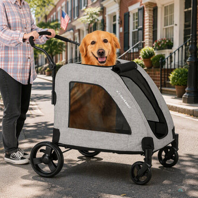 Echosmile XL Extra Large Dog Stroller - Adjustable Handles,Lightweight Folding Pet Stroller,All-Terrain 4 Wheel For 2 Medium Dogs,Dual Entry Safety Dog Stroller,Capacity 160 Lbs
