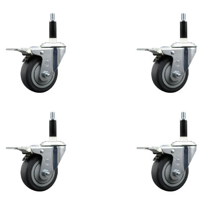 Thermoplastic Rubber Swivel 7/8 Inch Expanding Stem Caster Set Total Lock Brake