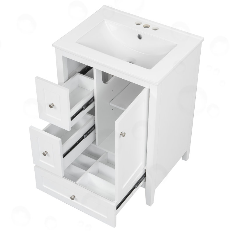 Meuble-lavabo avec tablette réglable et cloisons amovibles, Blanc