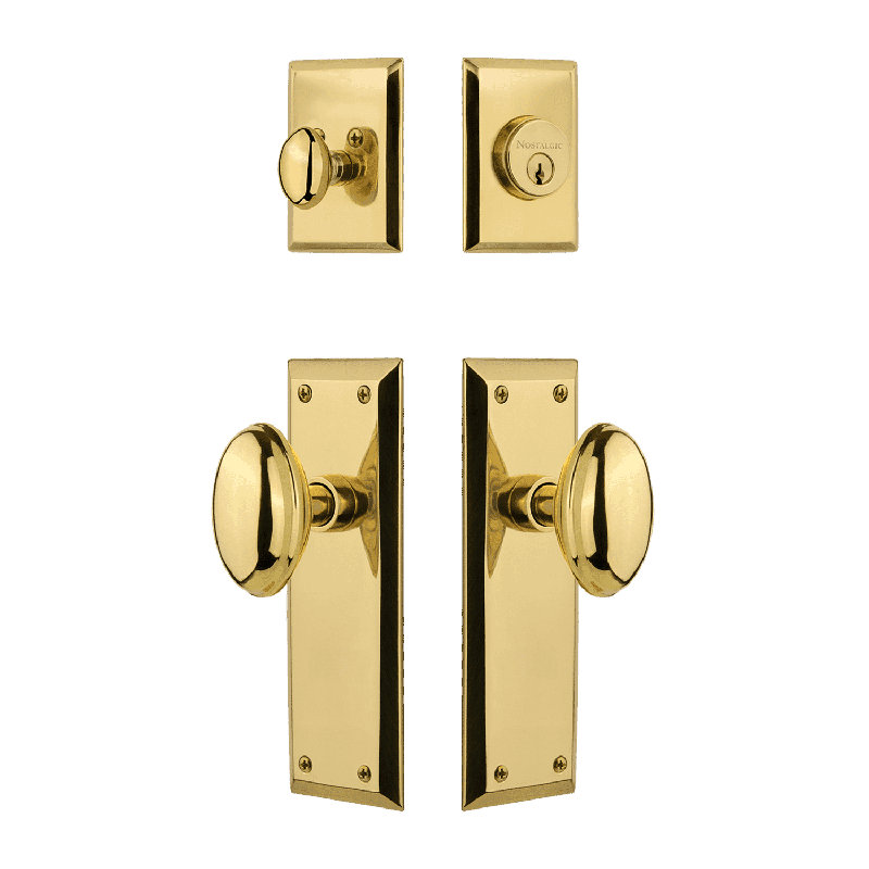 Nostalgic Warehouse New York Entry Set with Homestead Knob, Polished Brass, 2.75