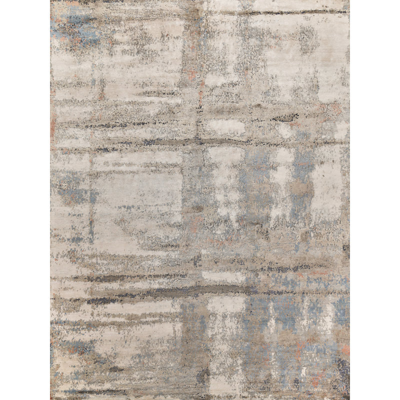Laureno Silk Geometric Area Rug in Silver Blue, Rectangle 10' x 14'
