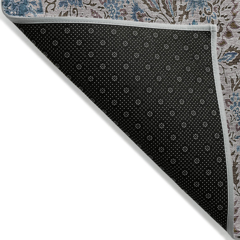 Tapis intérieur lavable floral 9 pi x 12 pi brun et bleu