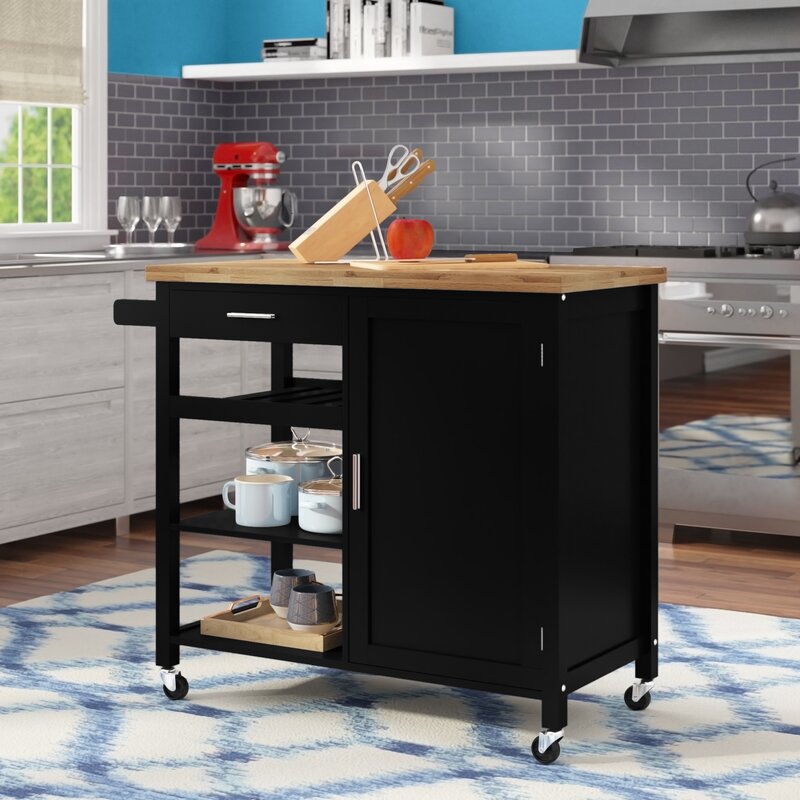Latitude Run® Domenique 41.3'' Wide Rolling Kitchen Cart with Solid ...