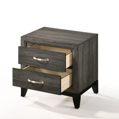 Table de chevet grise patinée avec deux tiroirs fonctionnels pour la chambre 2 Une décoration élégante