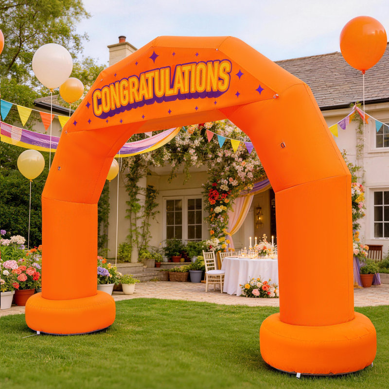  Arche gonflable de 10 pi avec souffleur intégré et 3 banderoles Wellcomer, Half-circle, Orange