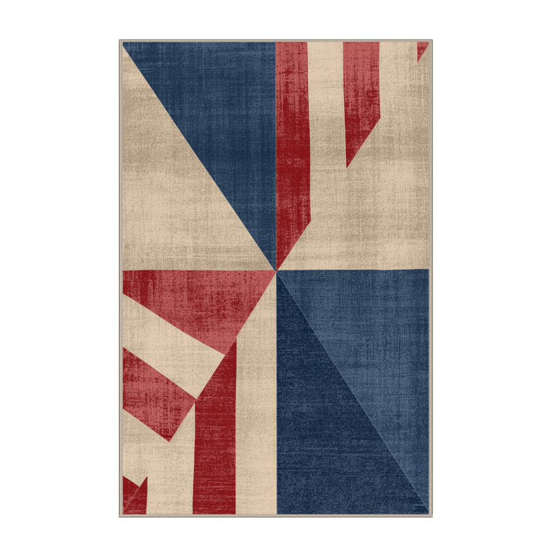 Soft Plush Farner July 4Th Modern & Contemporary Abstract Area Rug in Beige – Beige Binding, 2x3