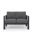 Ensemble de conversation moderne en aluminium 4 pièces pour patio, canapé 4 places avec coussins épais gris foncé et structure grise et table basse-368108622-368108617