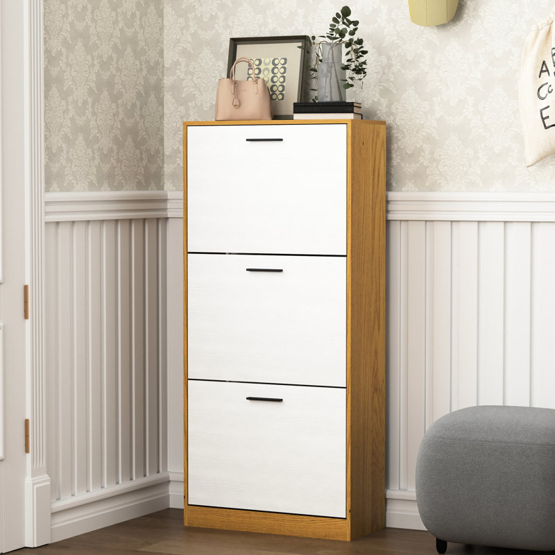 Range-chaussures pour hall d'entrée avec 3 tiroirs rabattables, armoire autoportante, peu encombrante, rangement, basculement, armoire de construction à panneau blanc grande capacité, stable