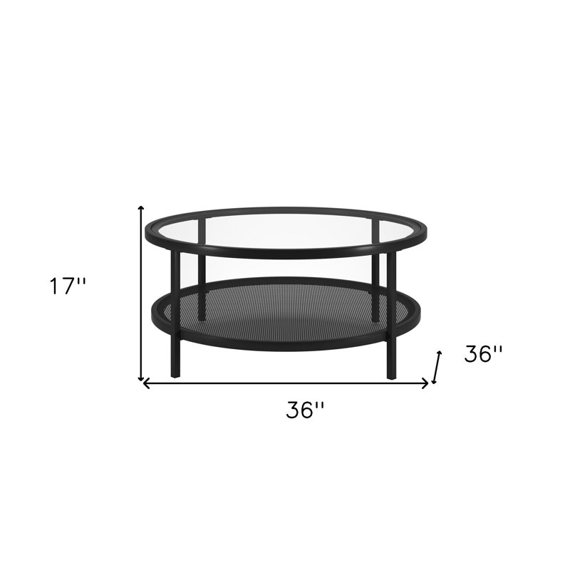 Chiang 36" Glass And Steel Round Coffee Table With Shelf